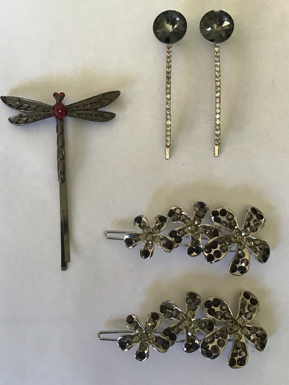 Rhinestone Fancy Flowers Firefly Hair Clips (5)